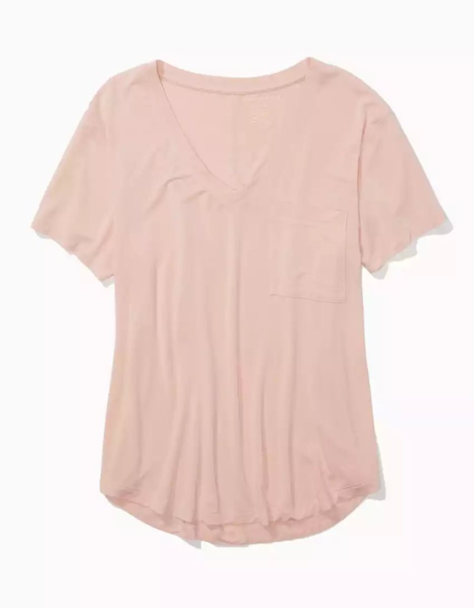 T Shirts American Eagle AE Soft & Sexy V-Neck Pocket Tee Rose Femme | UUJ-51862855